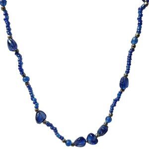 Elegant Blue Glass Beaded Necklace Retro Statement Classic Fashion Jewelry Women
